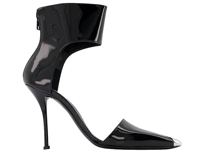 Alexander Mcqueen Sandalias en Cuero Negro/Plata 