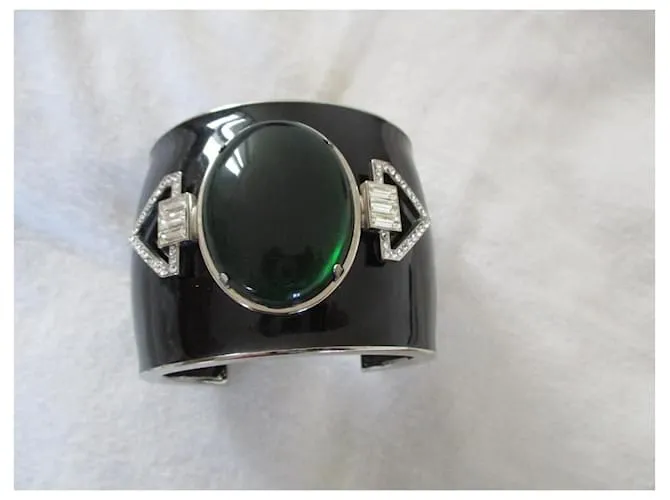 Autre Marque Brazalete de esmalte y cristal de Swarovski. Negro 