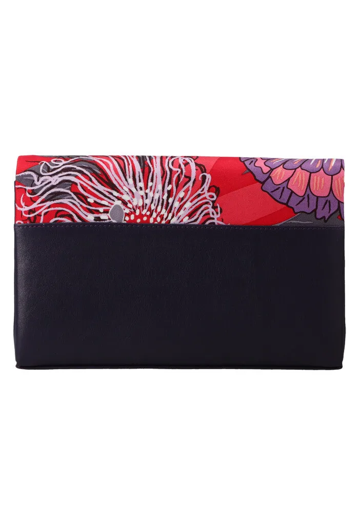 Bolsa Hook Cadena Negro Herbolaria Flores Púrpura