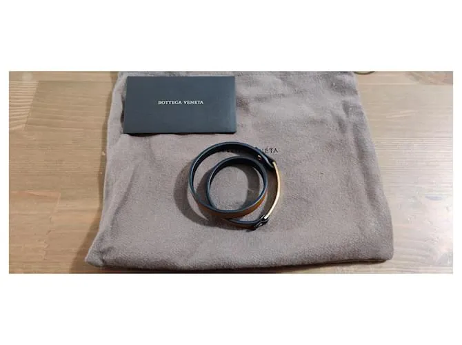 Brazalete Bottega Veneta en cuero y cadena barbada de oro Castaño Negro Gold hardware 