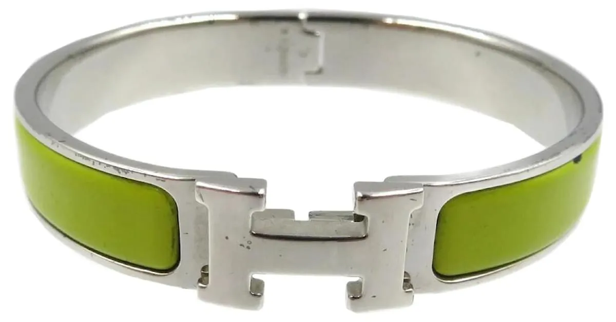 Brazalete de metal esmaltado Click-Clack de Hermès Plata Verde 