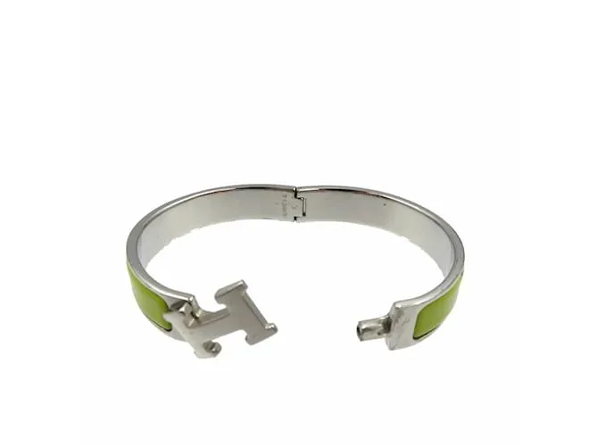 Brazalete de metal esmaltado Click-Clack de Hermès Plata Verde 