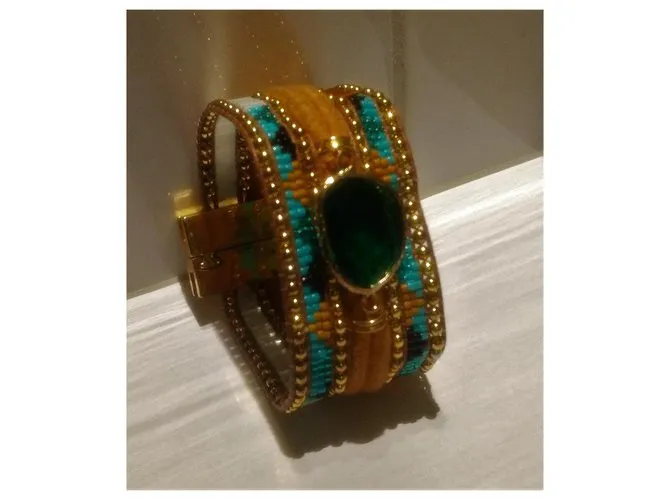 Brazalete Hipanema con cuentas de colores y piedra esmeralda de tamaño mediano Multicolor 