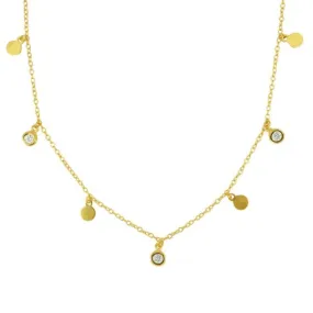 Collar en plata de ley Colgantes Circonitas y Plaquitas Dorado