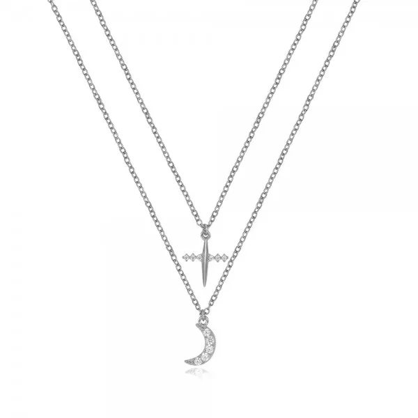 Collar plata de ley Doble Cadena Cruz y Luna