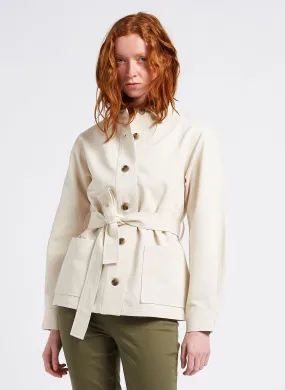 EKYOG DELPHINO - Chaqueta con cuello clásico y cinturón en mezcla de algodón orgánico. en beige