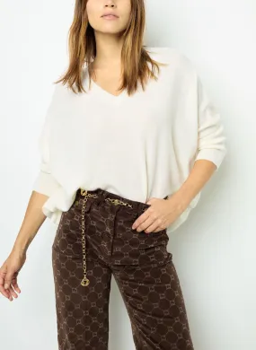 GERARD DAREL JOURDAN - Jersey recto de cachemira con cuello de pico en beige