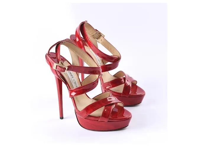 JIMMY CHOO Sandalias T.UE 38.5 cuero Roja 