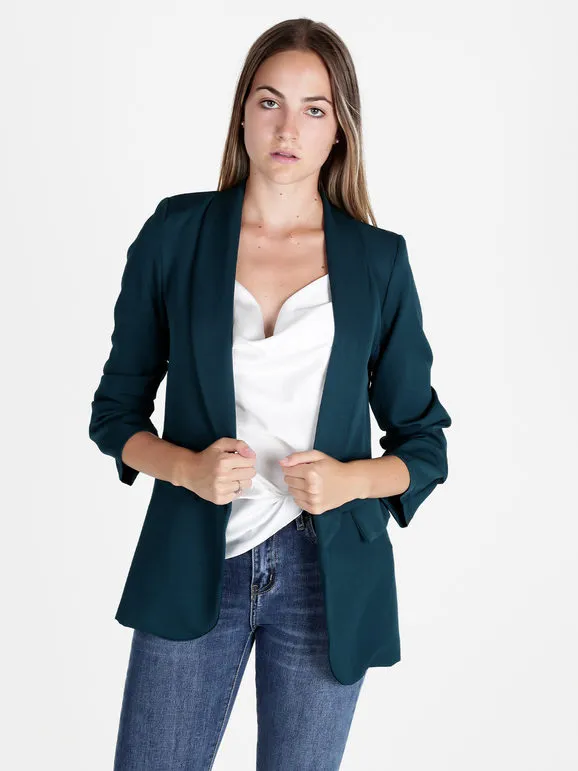 Melitea Blazer de mujer abierta con mangas fruncidas