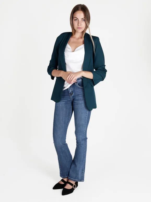 Melitea Blazer de mujer abierta con mangas fruncidas
