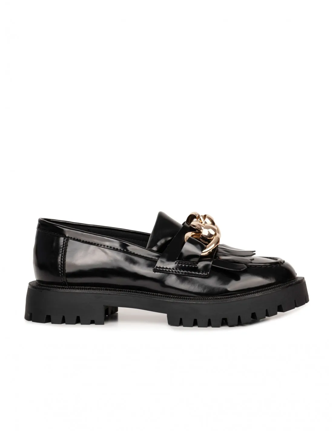 Mocasines Cadena Dorada Negros