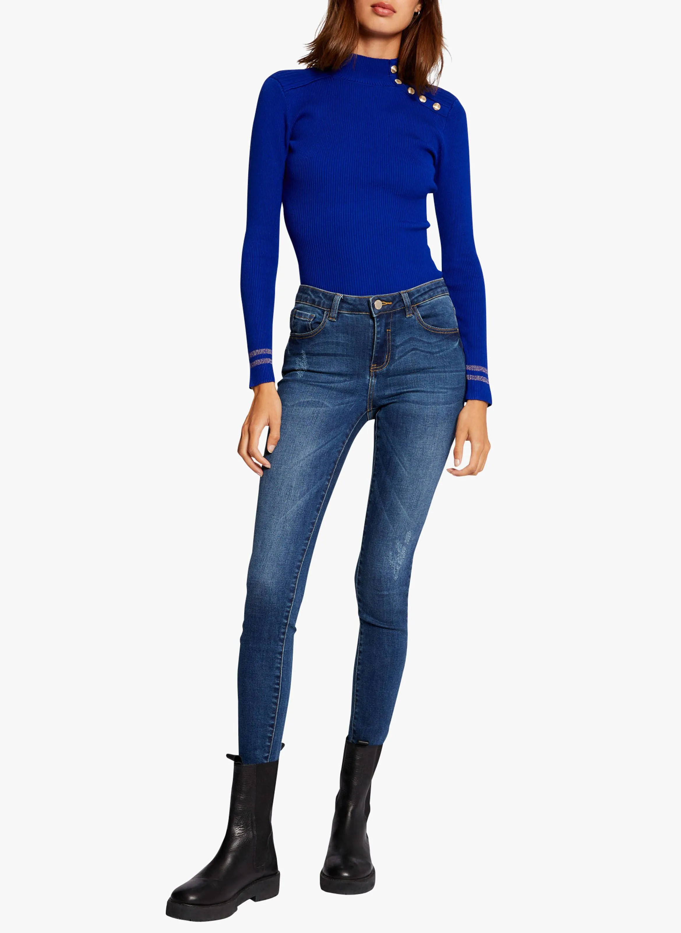 MORGAN Jersey de mezcla de punto con cuello alto en azul