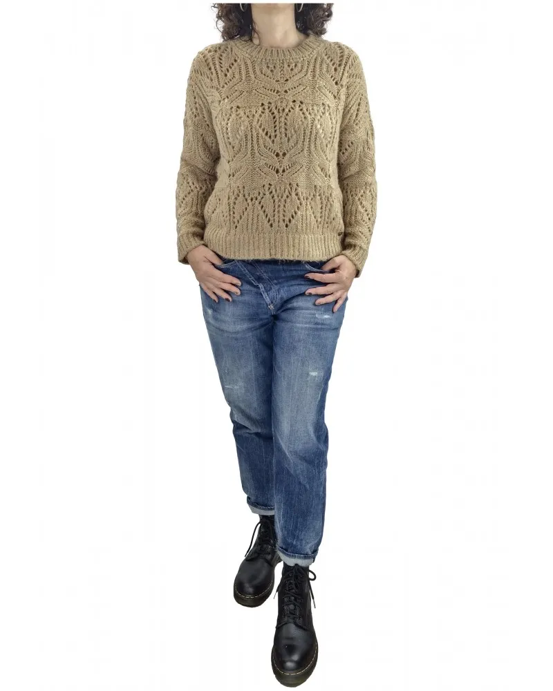 NUALY -  Jersey de Punto Calado Color Camel