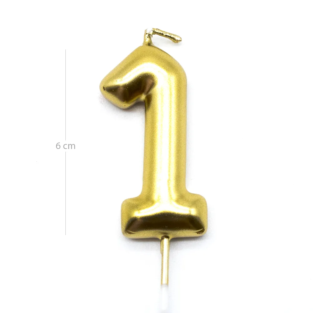 Numero 1 Vela Cumpleaños 6 Cm Dorado