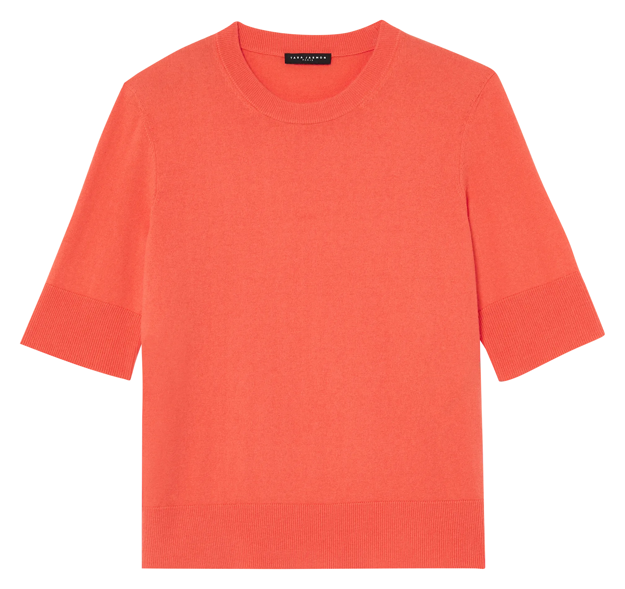 TARA JARMON PAOLINE - Jersey recto de mezcla de algodón orgánico y lana con cuello redondo en naranja