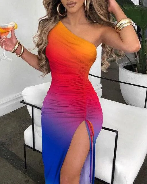 Vestido de Tirantes Cuello en V con Abertura Lateral