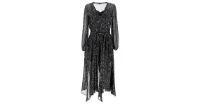 Vestido midi de georgette metalizado fruncido en poliéster negro de Maje Route 